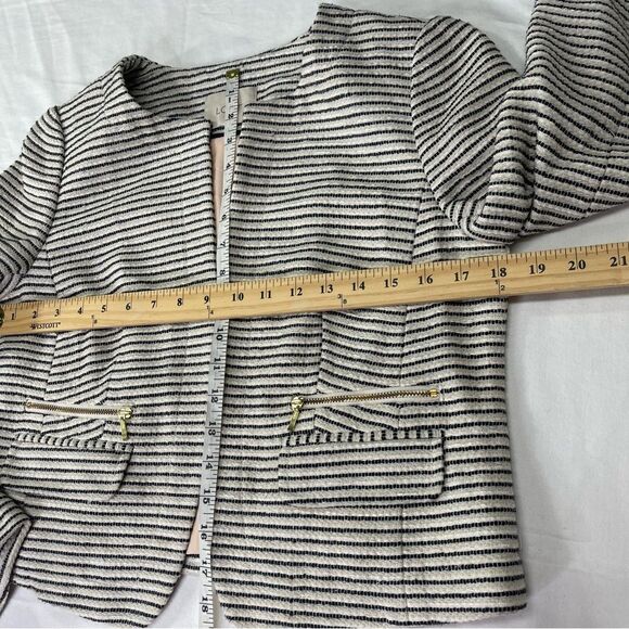 Womens Black & Light Cream Tweed Striped Crop Boxy Fit Blazer Suit Jacket Size 8 - Picture 9 of 15